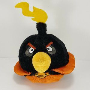 Angry Bird Space Bomb Bird Plush 7" Black w/ Orange Cape Yellow Flame NO Sound